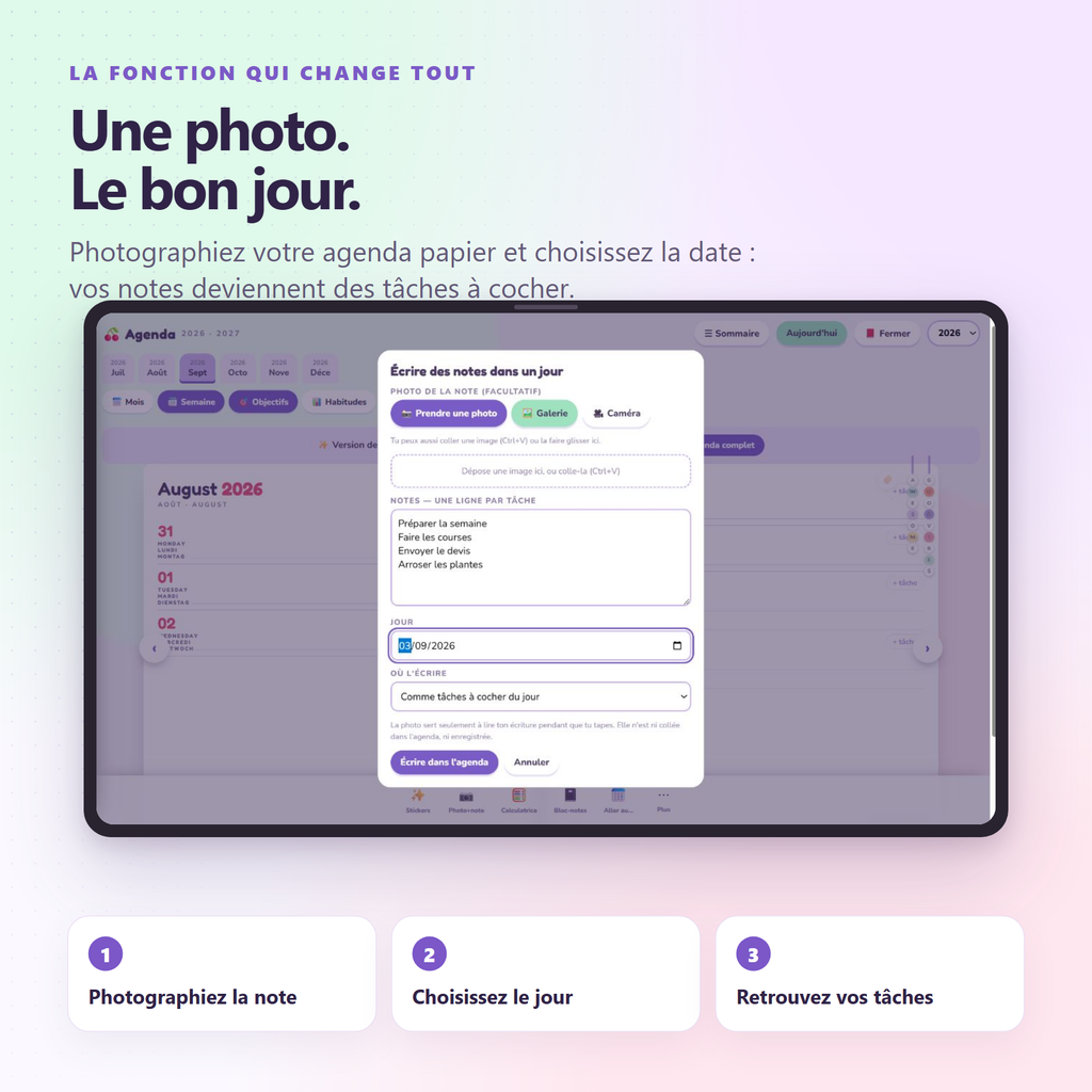 Agenda numérique 2026–2027 pour téléphone et ordinateur