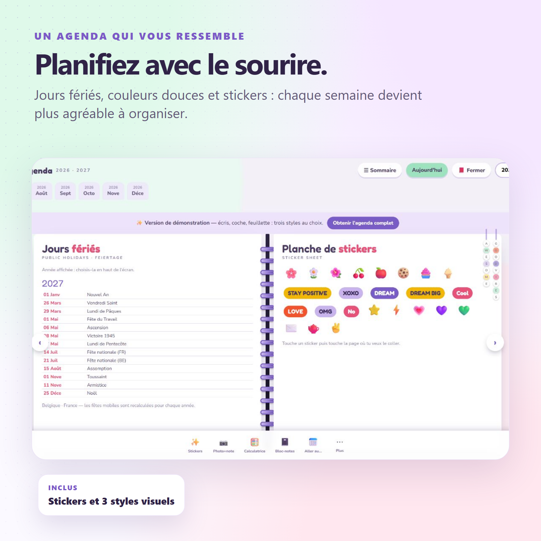 48 stickers et post-it à glisser dans l'agenda