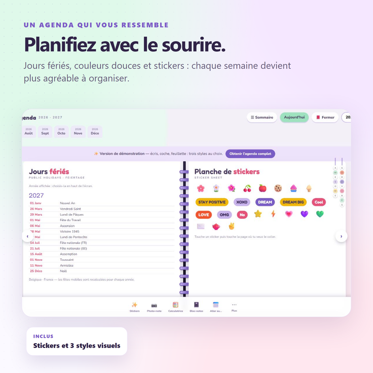 Agenda numérique 2026–2027 pour téléphone et ordinateur