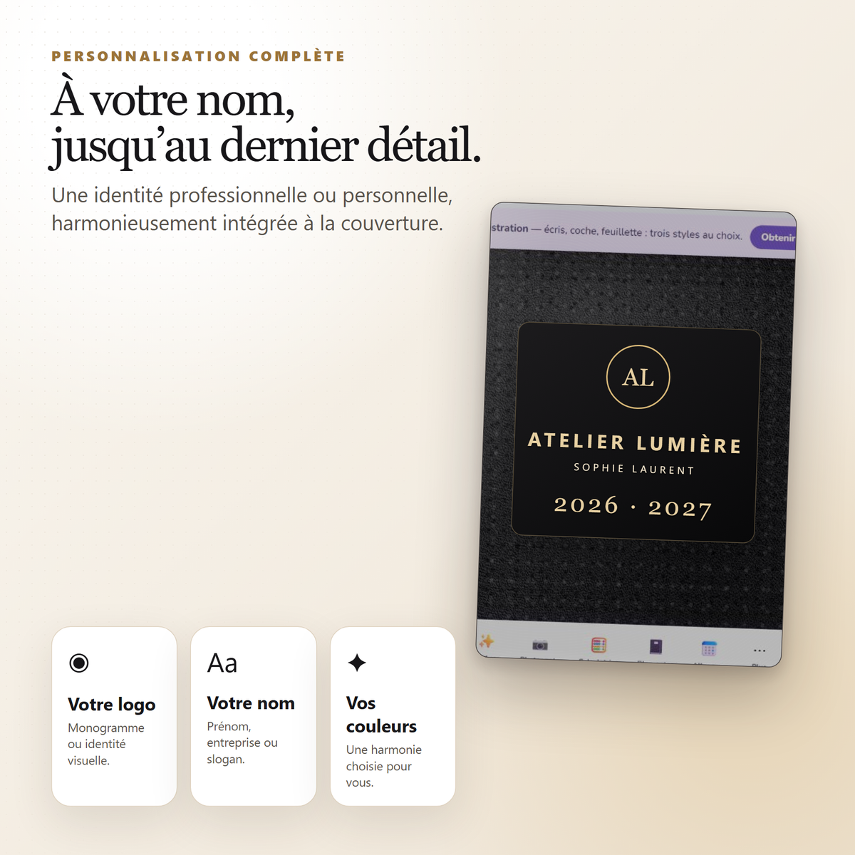 Édition personnalisée — ton agenda 2026–2027 à tes couleurs