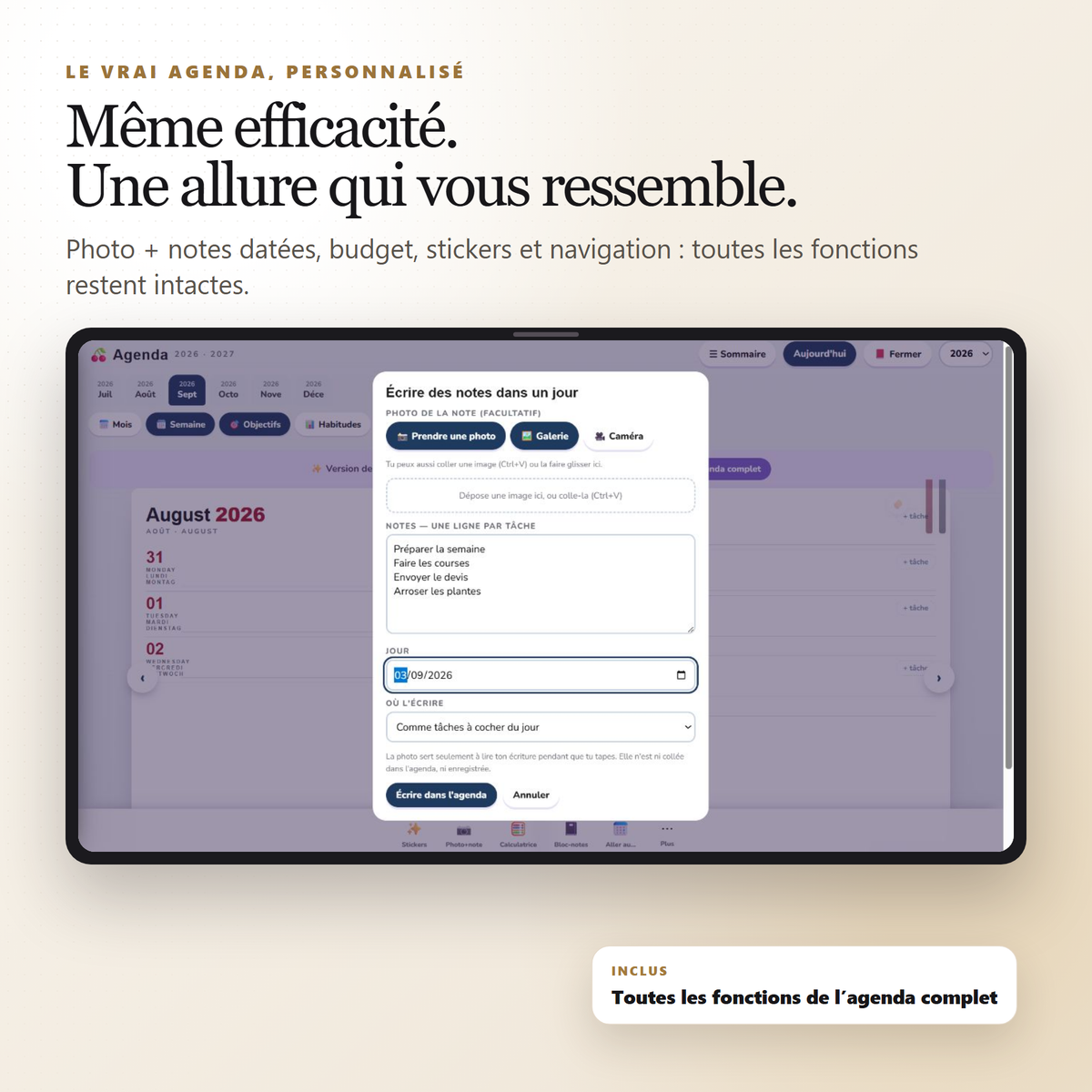 Édition personnalisée — ton agenda 2026–2027 à tes couleurs